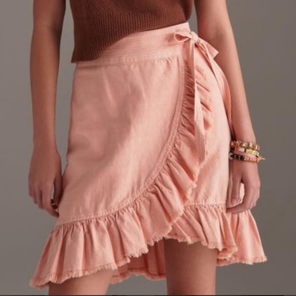 NWT ANTHROPOLOGIE PINK FAUX WRAP RUFFLE SKIRT